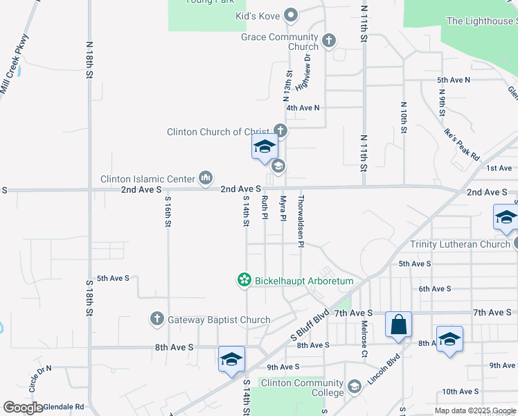 map of restaurants, bars, coffee shops, grocery stores, and more near 201-299 Ruth Place in Clinton
