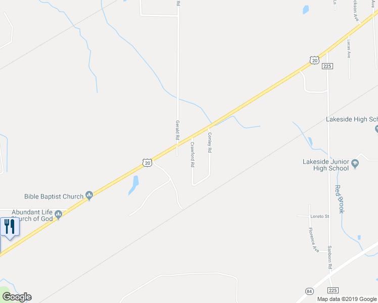 map of restaurants, bars, coffee shops, grocery stores, and more near 6605 Crawford Road in Ashtabula