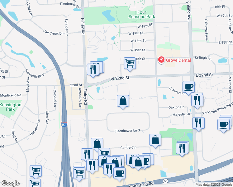 map of restaurants, bars, coffee shops, grocery stores, and more near 2243 South Elizabeth Street in Lombard