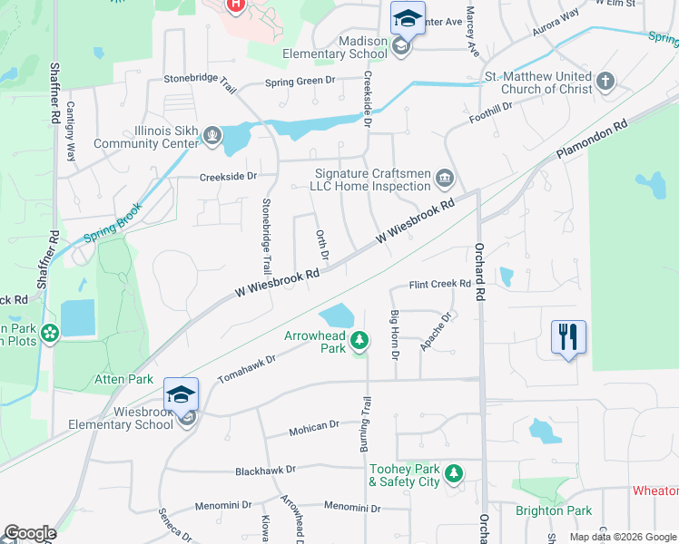 map of restaurants, bars, coffee shops, grocery stores, and more near 1651 Water Tower Court in Wheaton