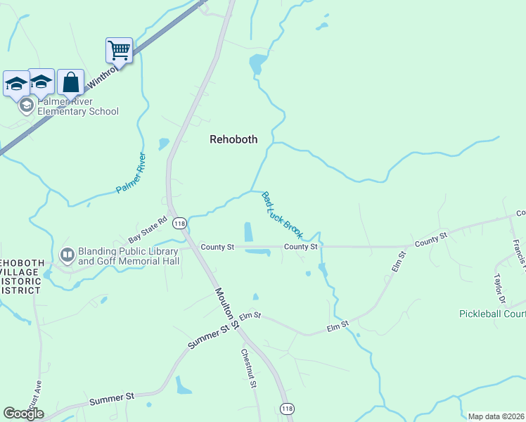 map of restaurants, bars, coffee shops, grocery stores, and more near 250 County Street in Rehoboth