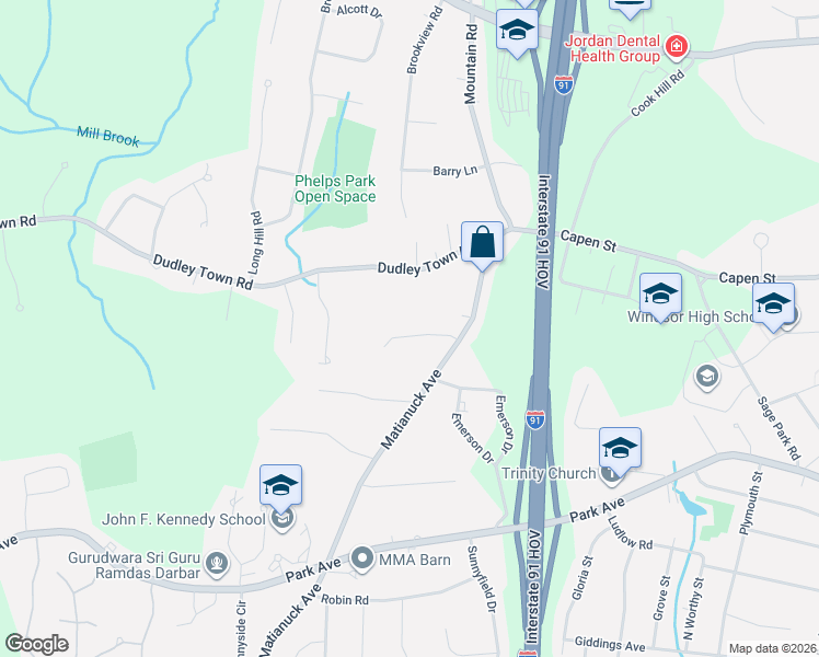 map of restaurants, bars, coffee shops, grocery stores, and more near 20 Donna Lane in Windsor