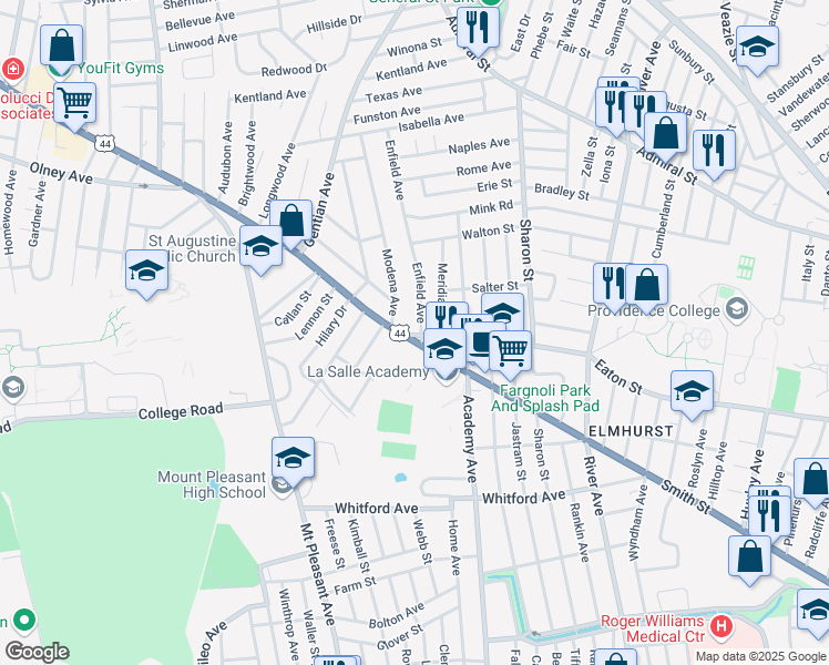 map of restaurants, bars, coffee shops, grocery stores, and more near 527 Eaton Street in Providence