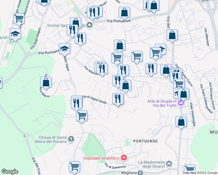 map of restaurants, bars, coffee shops, grocery stores, and more near 43 Via Coreglia Antelminelli in Rome