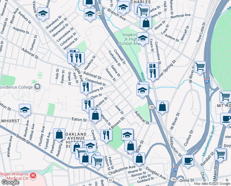 map of restaurants, bars, coffee shops, grocery stores, and more near in Providence