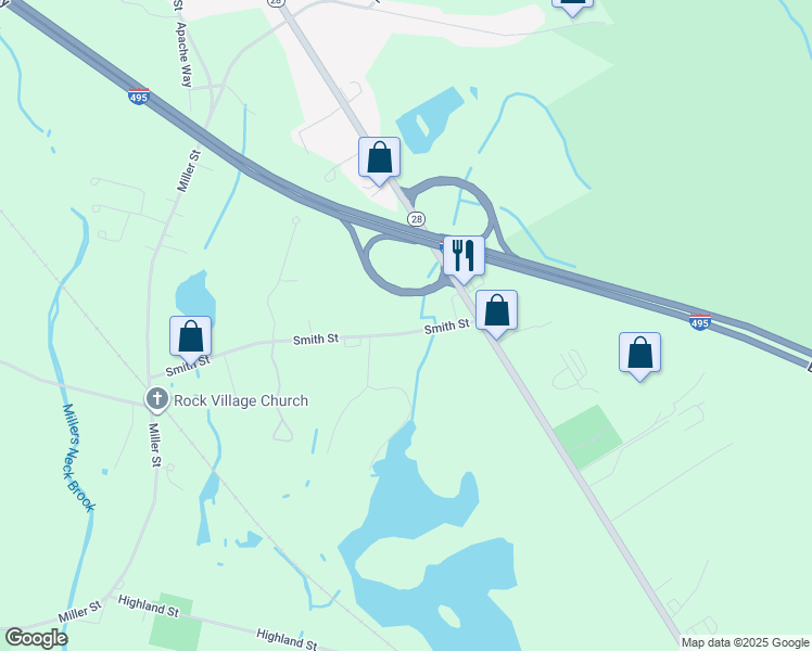 map of restaurants, bars, coffee shops, grocery stores, and more near 48 Smith Street in Middleborough