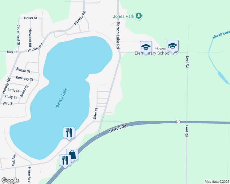 map of restaurants, bars, coffee shops, grocery stores, and more near 1231 Barron Lake Road in Niles
