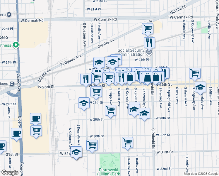 map of restaurants, bars, coffee shops, grocery stores, and more near 4227 West 26th Street in Chicago