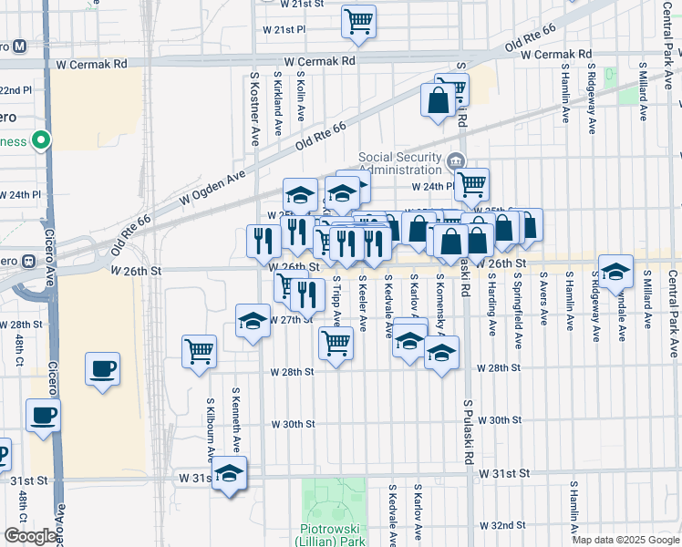 map of restaurants, bars, coffee shops, grocery stores, and more near 4227 West 26th Street in Chicago