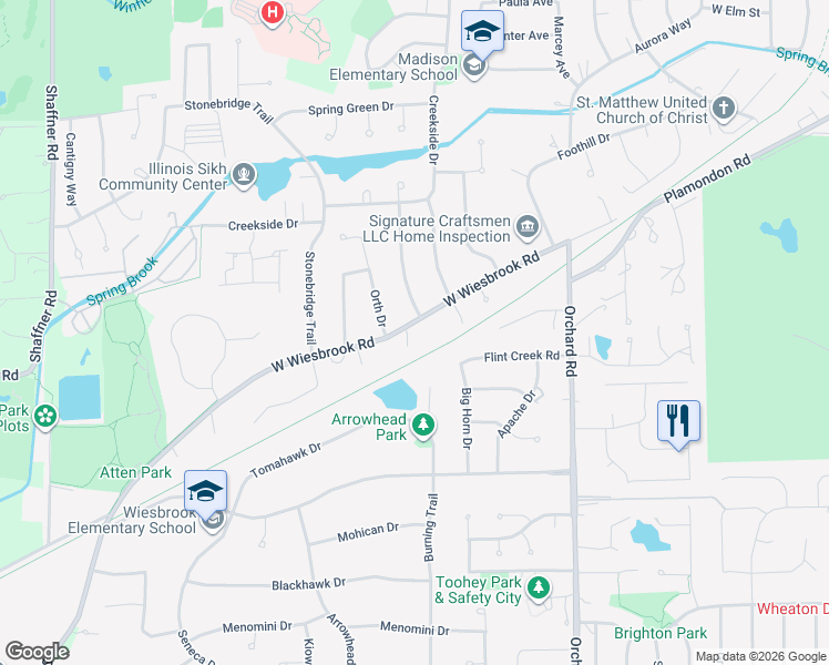 map of restaurants, bars, coffee shops, grocery stores, and more near 1651 Water Tower Court in Wheaton