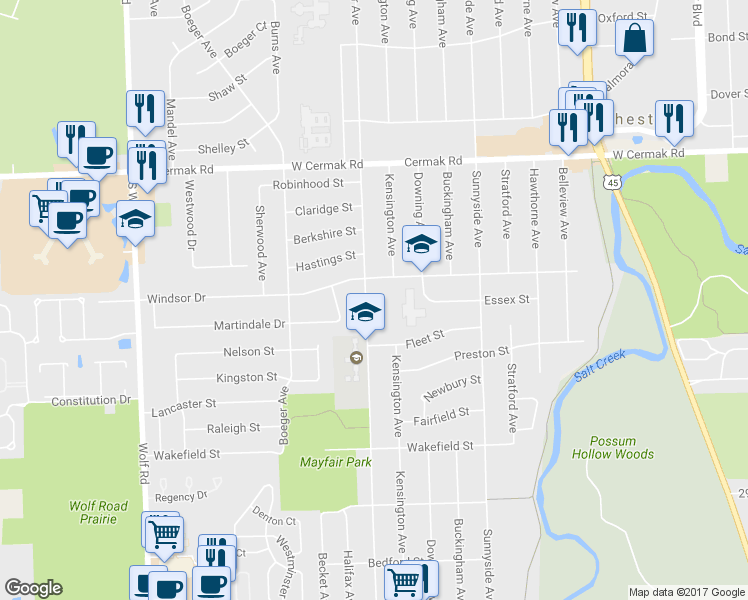 map of restaurants, bars, coffee shops, grocery stores, and more near 2409 Mayfair Avenue in Westchester