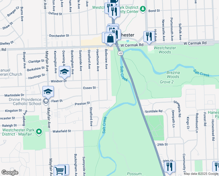 map of restaurants, bars, coffee shops, grocery stores, and more near 2539 Balmoral Avenue in Westchester