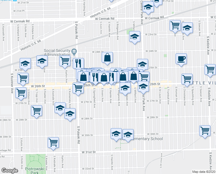 map of restaurants, bars, coffee shops, grocery stores, and more near 3807 West 26th Street in Chicago