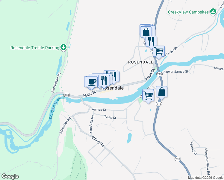 map of restaurants, bars, coffee shops, grocery stores, and more near in Rosendale
