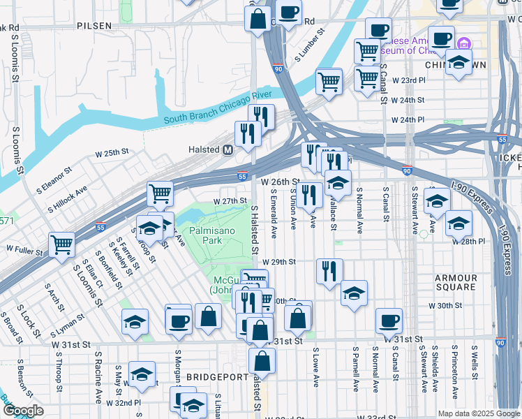 map of restaurants, bars, coffee shops, grocery stores, and more near in Chicago