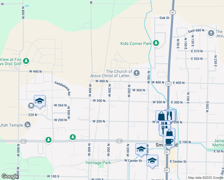 map of restaurants, bars, coffee shops, grocery stores, and more near 292 West 370 North in Smithfield