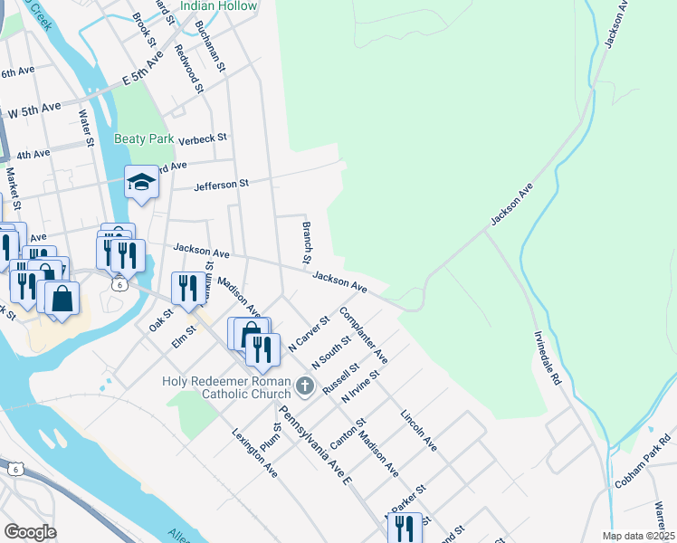 map of restaurants, bars, coffee shops, grocery stores, and more near 319 Jackson Avenue in Warren