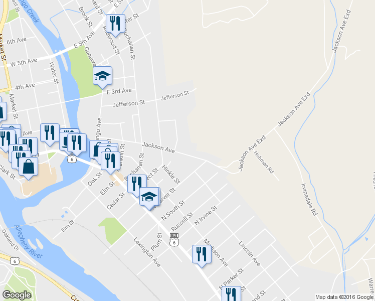 map of restaurants, bars, coffee shops, grocery stores, and more near 319 Jackson Avenue in Warren