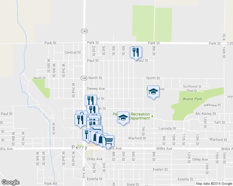 map of restaurants, bars, coffee shops, grocery stores, and more near 1616 4th Street in Perry