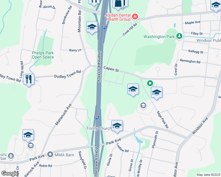 map of restaurants, bars, coffee shops, grocery stores, and more near 2 Enders Road in Windsor