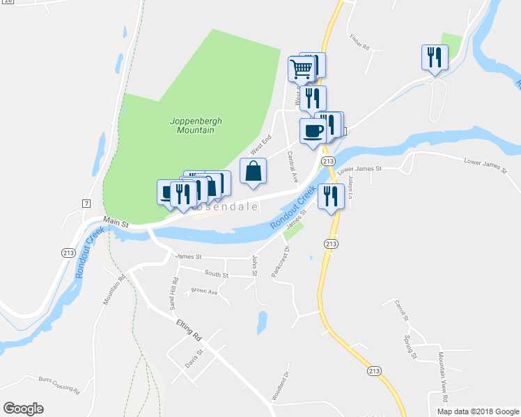 map of restaurants, bars, coffee shops, grocery stores, and more near 5 Snyder Avenue in Kingston