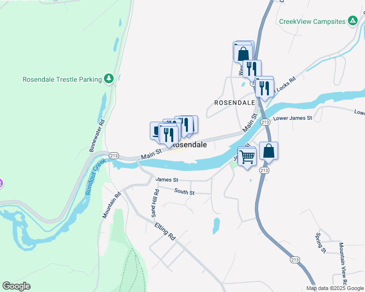 map of restaurants, bars, coffee shops, grocery stores, and more near Main Street in Rosendale