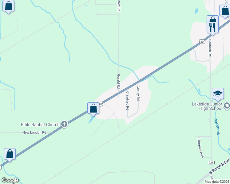map of restaurants, bars, coffee shops, grocery stores, and more near 4017 North Ridge Road West in Ashtabula