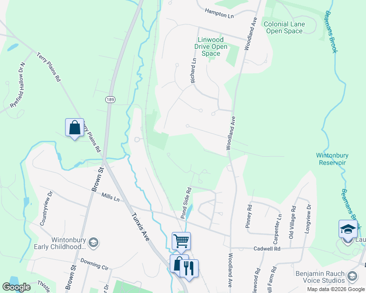map of restaurants, bars, coffee shops, grocery stores, and more near 1 Tamarack Drive in Bloomfield