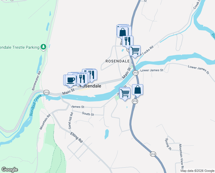 map of restaurants, bars, coffee shops, grocery stores, and more near 8 Snyder Avenue in Kingston