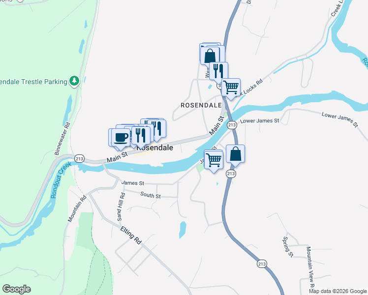 map of restaurants, bars, coffee shops, grocery stores, and more near 8 Snyder Avenue in Kingston