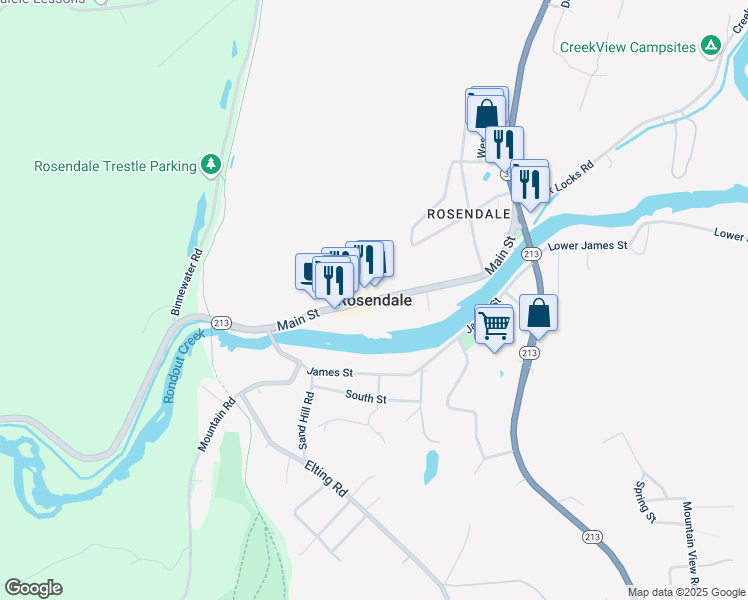 map of restaurants, bars, coffee shops, grocery stores, and more near in Rosendale