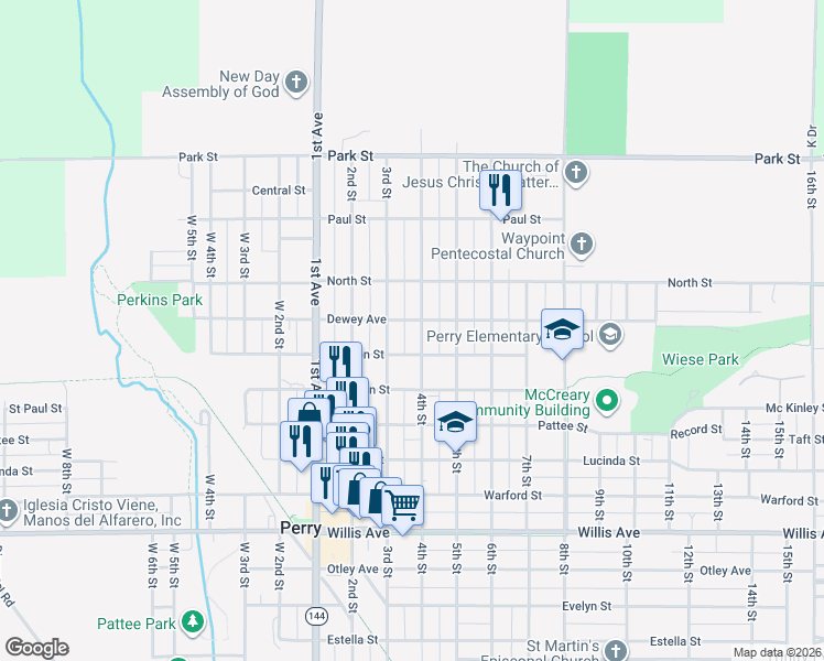 map of restaurants, bars, coffee shops, grocery stores, and more near 1616 4th Street in Perry