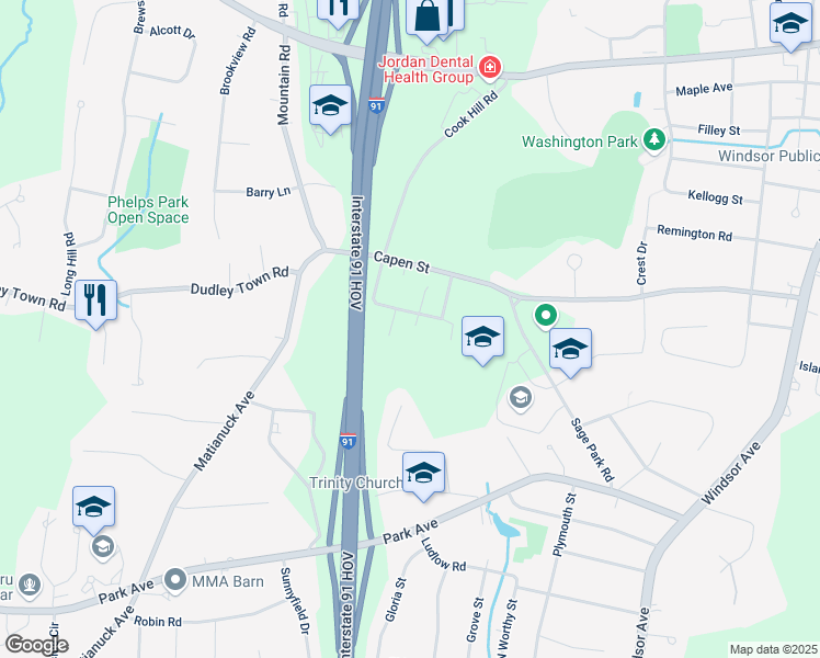 map of restaurants, bars, coffee shops, grocery stores, and more near 2 Enders Road in Windsor