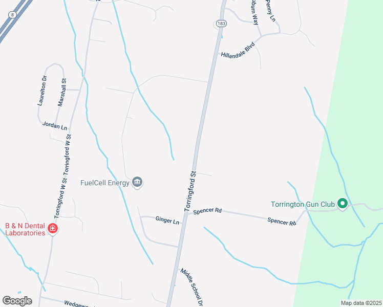 map of restaurants, bars, coffee shops, grocery stores, and more near 2195 Torringford Street in Torrington