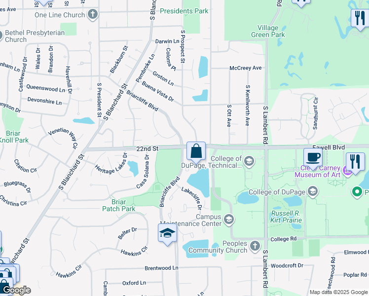 map of restaurants, bars, coffee shops, grocery stores, and more near 1762 22nd Street in Wheaton