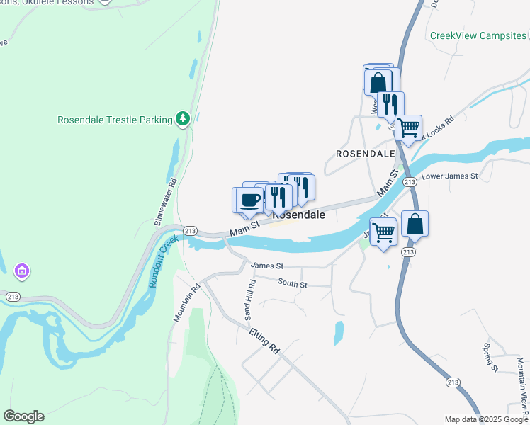 map of restaurants, bars, coffee shops, grocery stores, and more near 434 New York 213 in Kingston