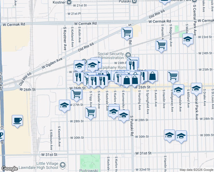 map of restaurants, bars, coffee shops, grocery stores, and more near in Chicago