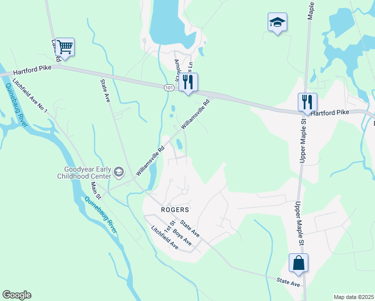 map of restaurants, bars, coffee shops, grocery stores, and more near 500 Lindenwood Drive in Killingly
