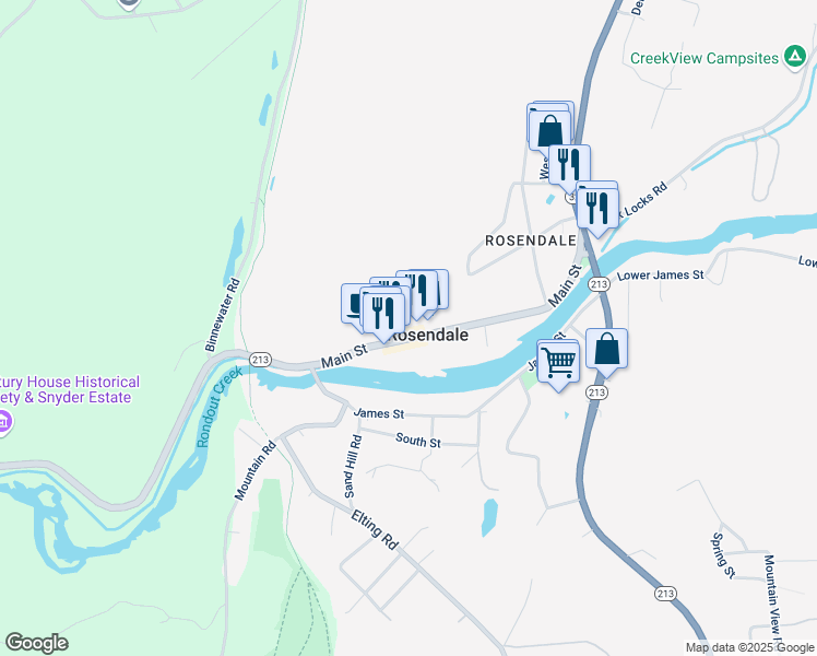 map of restaurants, bars, coffee shops, grocery stores, and more near 401 Main Street in Kingston