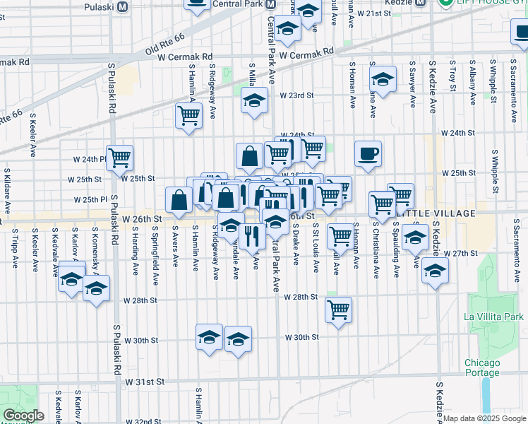 map of restaurants, bars, coffee shops, grocery stores, and more near in Chicago