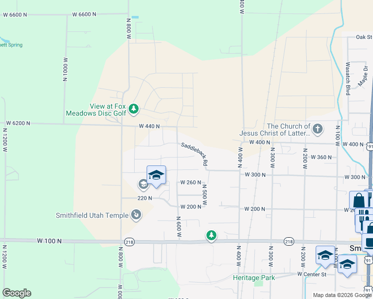 map of restaurants, bars, coffee shops, grocery stores, and more near 344 North 600 West in Smithfield