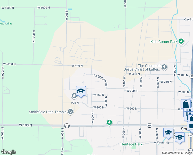 map of restaurants, bars, coffee shops, grocery stores, and more near 344 North 600 West in Smithfield