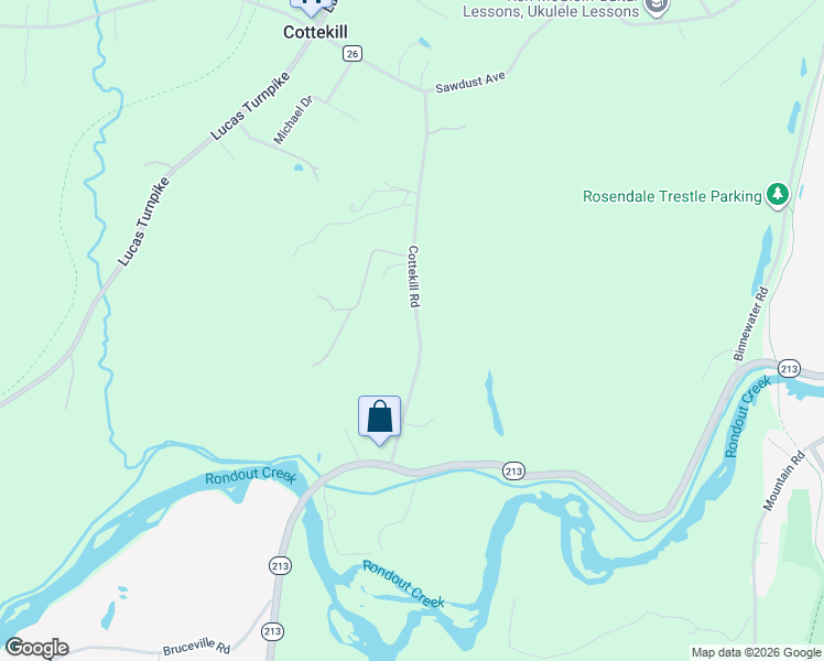 map of restaurants, bars, coffee shops, grocery stores, and more near 73 Cottekill Road in Cottekill
