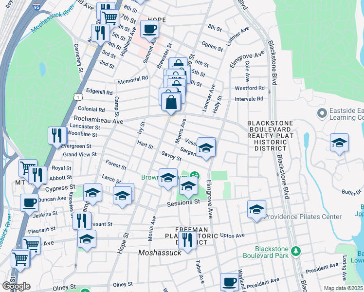 map of restaurants, bars, coffee shops, grocery stores, and more near in Providence