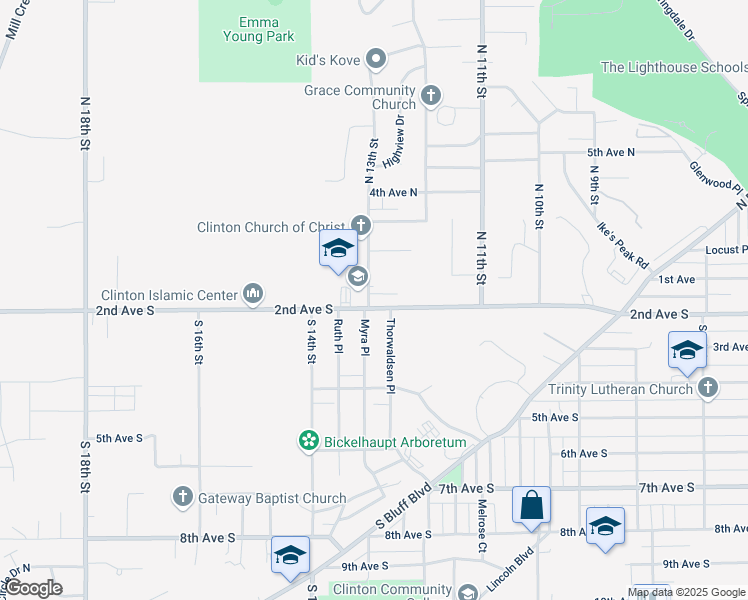 map of restaurants, bars, coffee shops, grocery stores, and more near 101-117 South 13th Street in Clinton