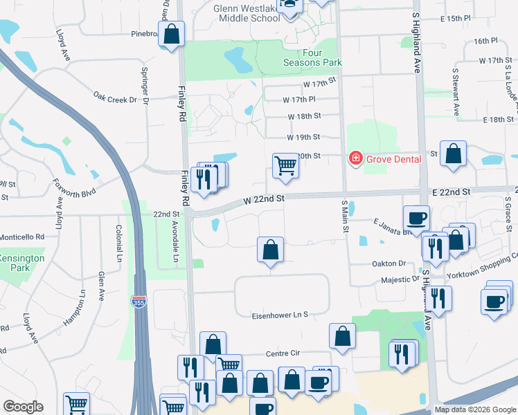 map of restaurants, bars, coffee shops, grocery stores, and more near in Lombard
