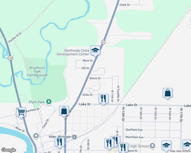 map of restaurants, bars, coffee shops, grocery stores, and more near 1819 North 5th Street in Niles