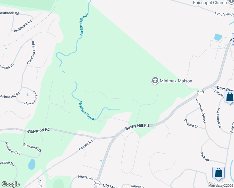 map of restaurants, bars, coffee shops, grocery stores, and more near 18 Woodhaven Drive in Simsbury