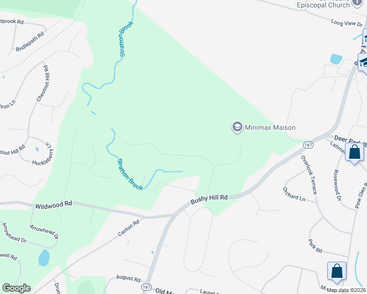 map of restaurants, bars, coffee shops, grocery stores, and more near 18 Woodhaven Drive in Simsbury