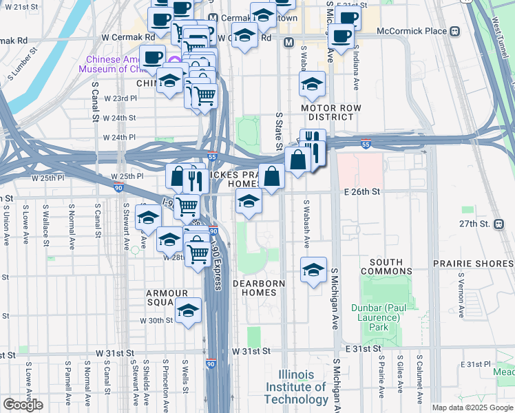 map of restaurants, bars, coffee shops, grocery stores, and more near 36 West 26th Street in Chicago